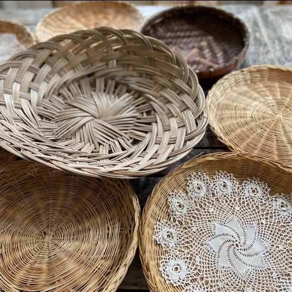 SOLD BOHEMIAN Wicker Rattan Basket Wall - Picture 4 of 6